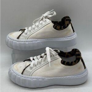 Authentic Fendi Womens White Brown Black Lace-Up Casual Sneaker Shoes Size EU 36